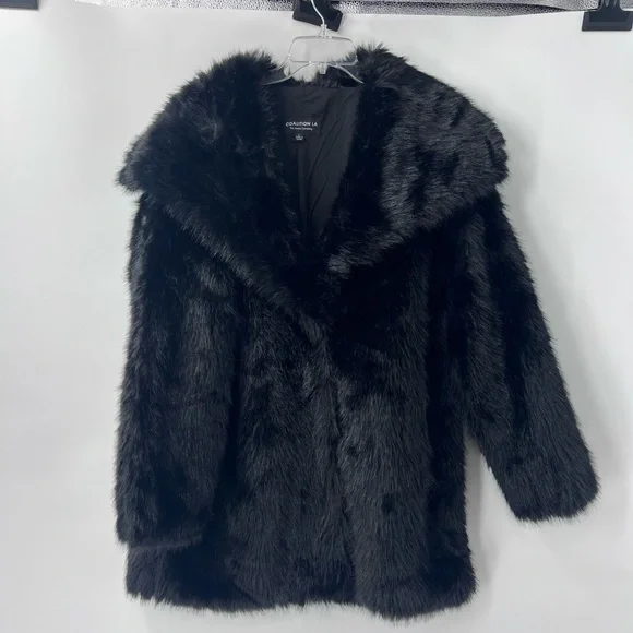 Coalition LA black faux fur coat women’s new large - Picture 2 of 8